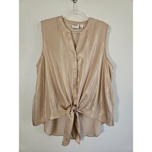 Chico's Gold Shimmer Sleeveless Tie-Front Button-down Blouse, Size 3 (US XL)